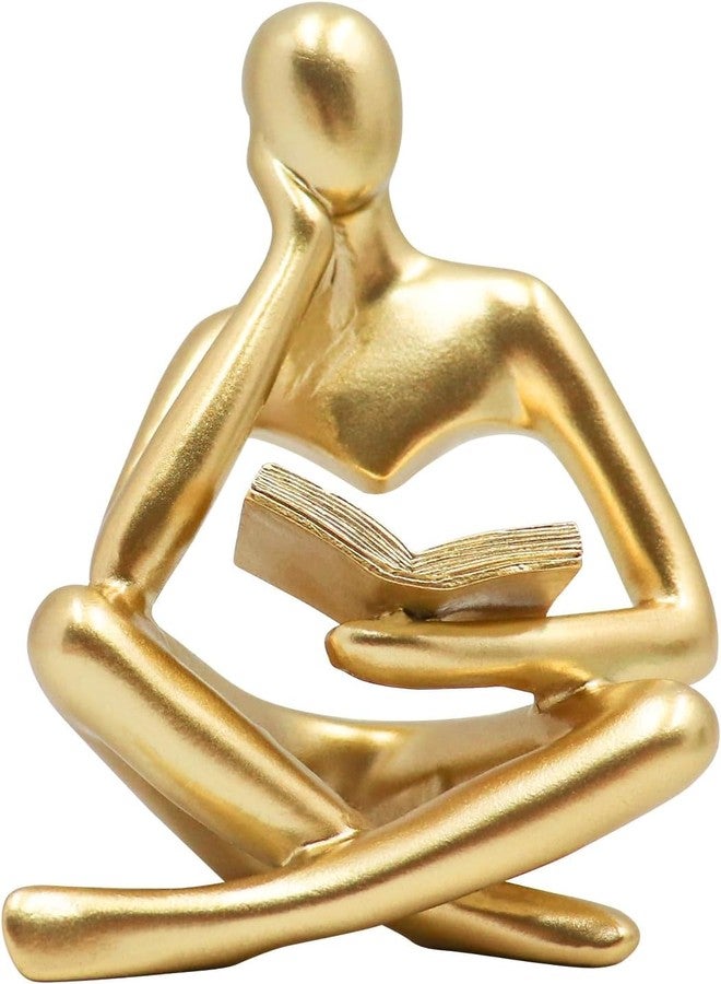 Chiorgone Golden Abstract Thinker Reading Sculpture - Resin Desktop Statue for Home Office Decor & Intellectual Gift (Contemplative Right Pose) - Image 1